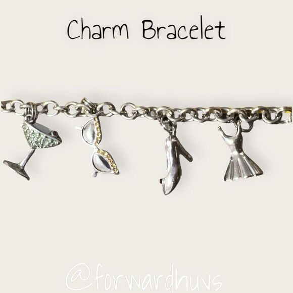 Silver Tone Fashion Fashionista Charm Bracelet with Mini Rhinestones - Picture 1 of 9